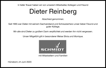 Traueranzeige von Dieter Reinberg von Siegener Zeitung