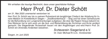 Traueranzeige von Dieter Schött von Siegener Zeitung
