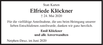 Traueranzeige von Elfriede Klöckner von Siegener Zeitung