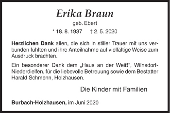 Traueranzeige von Erika Braun von Siegener Zeitung