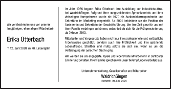 Traueranzeige von Erika Otterbach von Siegener Zeitung
