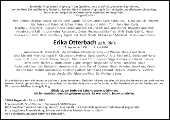 Traueranzeige von Erika Otterbach von Siegener Zeitung