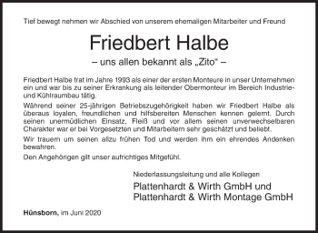 Traueranzeige von Friedbert Halbe von Siegener Zeitung