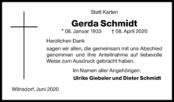 Traueranzeige von Gerda Schmidt von Siegener Zeitung