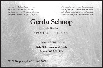 Traueranzeige von Gerda Schoop von Siegener Zeitung