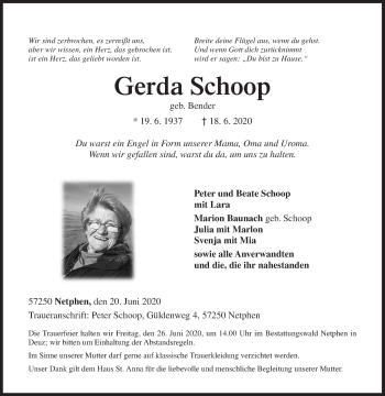Traueranzeige von Gerda Schoop von Siegener Zeitung