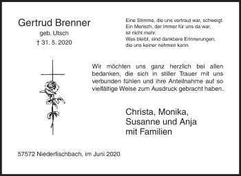Traueranzeige von Gertrud Brenner von Siegener Zeitung