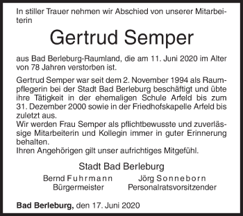 Traueranzeige von Gertrud Semper von Siegener Zeitung