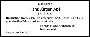 Traueranzeige von Hans Jürgen Abe von Siegener Zeitung