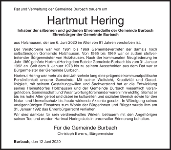 Traueranzeige von Hartmut Hering von Siegener Zeitung