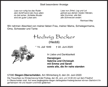 Traueranzeige von Hedwig Becker von Siegener Zeitung