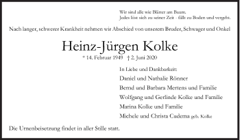 Traueranzeige von Heinz Jürgen Kolke von Siegener Zeitung
