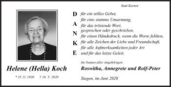 Traueranzeige von Helene Koch von Siegener Zeitung