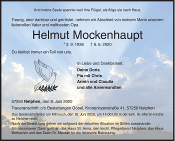 Traueranzeige von Helmut Mockenhaupt von Siegener Zeitung