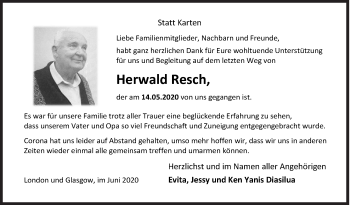 Traueranzeige von Herwald Resch von Siegener Zeitung