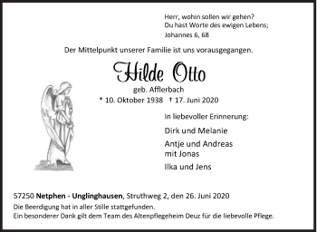 Traueranzeige von Hilde Otto von Siegener Zeitung