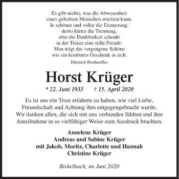 Traueranzeige von Horst Krüger von Siegener Zeitung
