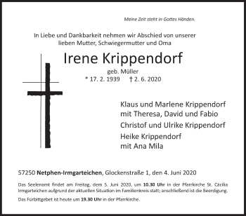 Traueranzeige von Irene Krippendorf von Siegener Zeitung