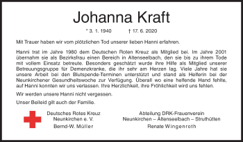 Traueranzeige von Johanna Kraft von Siegener Zeitung