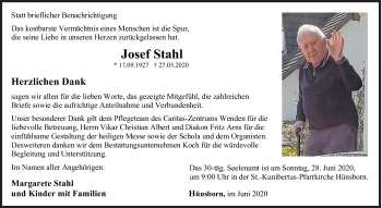 Traueranzeige von Josef Stahl von Siegener Zeitung
