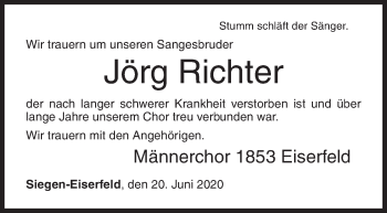 Traueranzeige von Jörg Richter von Siegener Zeitung