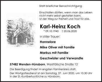 Traueranzeige von Karl-Heinz Koch von Siegener Zeitung