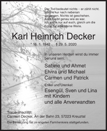 Traueranzeige von Karl Heinrich Decker von Siegener Zeitung