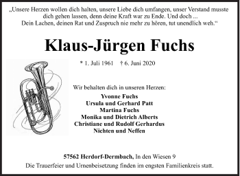Traueranzeige von Klaus-Jürgen Fuchs von Siegener Zeitung