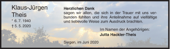 Traueranzeige von Klaus-Jürgen Theis von Siegener Zeitung