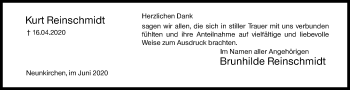 Traueranzeige von Kurt Reinschmidt von Siegener Zeitung