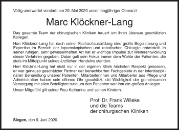 Traueranzeige von Marc Klöckner-Lang von Siegener Zeitung