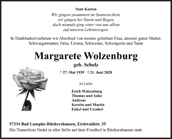 Traueranzeige von Margarete Wolzenburg von Siegener Zeitung
