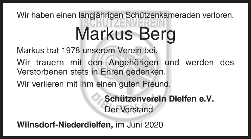  Traueranzeige für Markus Berg vom 09.06.2020 aus Siegener Zeitung