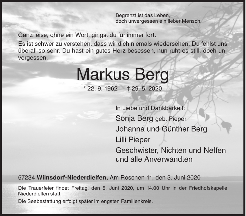 Traueranzeige für Markus Berg vom 03.06.2020 aus Siegener Zeitung