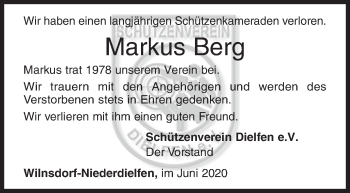 Traueranzeige von Markus Berg von Siegener Zeitung