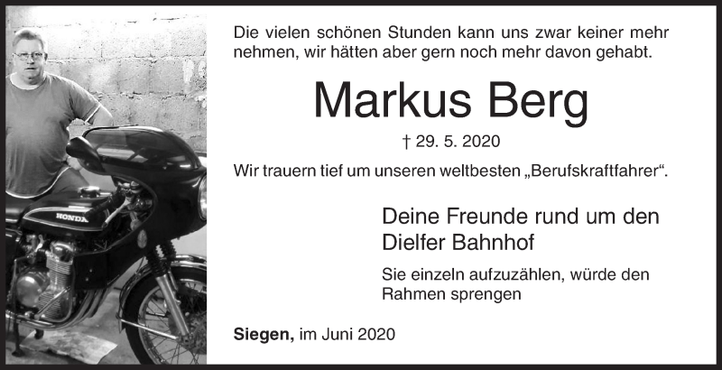  Traueranzeige für Markus Berg vom 03.06.2020 aus Siegener Zeitung