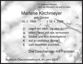 Traueranzeige von Marlene Kirchmeyer von Siegener Zeitung