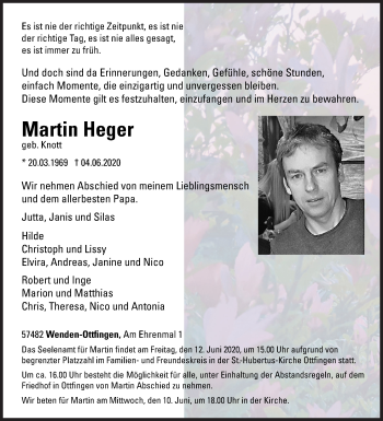 Traueranzeige von Martin Heger von Siegener Zeitung