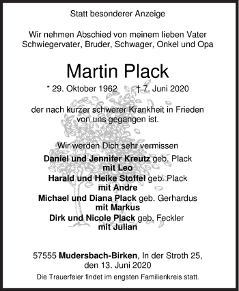 Traueranzeige von Martin Plack von Siegener Zeitung