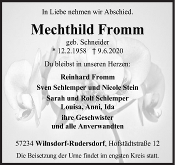 Traueranzeige von Mechthild Fromm von Siegener Zeitung