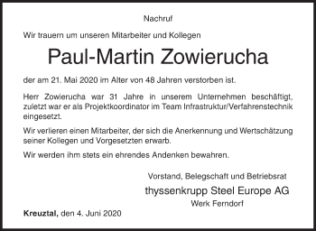 Traueranzeige von Paul-Martin Zowierucha von Siegener Zeitung