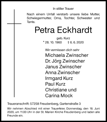 Traueranzeige von Petra Eckhardt von Siegener Zeitung