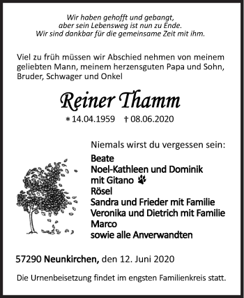 Traueranzeige von Reiner Thamm von Siegener Zeitung