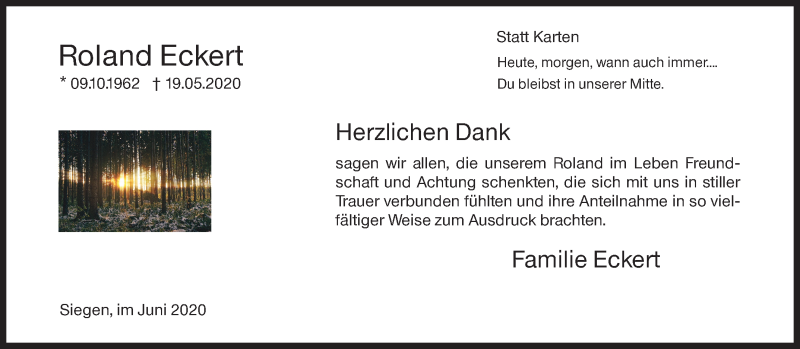  Traueranzeige für Roland Eckert vom 20.06.2020 aus Siegener Zeitung