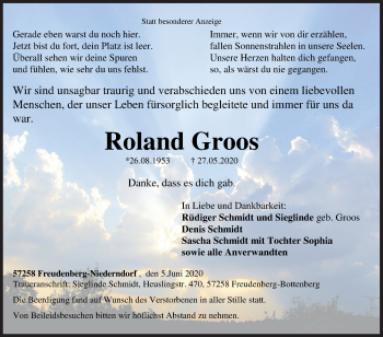 Traueranzeige von Roland Groos von Siegener Zeitung