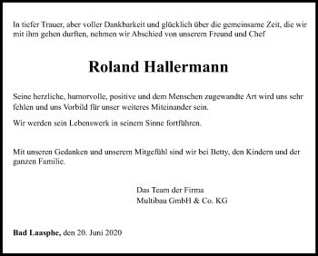 Traueranzeige von Roland Hallermann von Siegener Zeitung