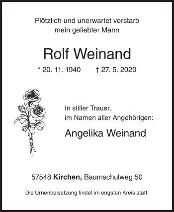 Traueranzeige von Rolf Weinand von Siegener Zeitung