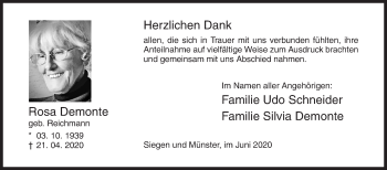 Traueranzeige von Rosa Demonte von Siegener Zeitung