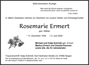 Traueranzeige von Rosemarie Ermert von Siegener Zeitung