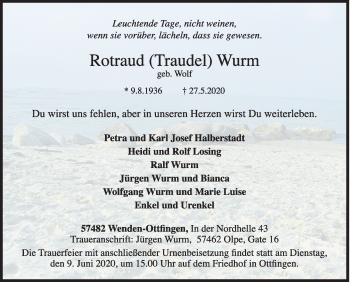 Traueranzeige von Rotraud Wurm von Siegener Zeitung